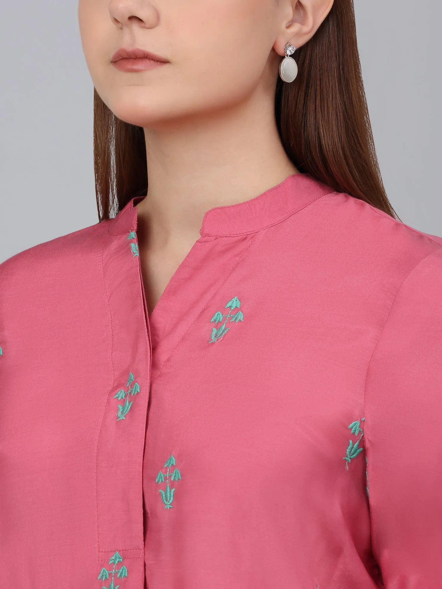 Women's Pink Embroidery Casual Co-Ord Set